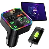 FM Transmitter mit Bluetooth 5 und Freisprechfunktion, USB-A Ladeports, Drahtloser AutoRadio Adapter m. Media Player für den Zigarettenanzünderanschluss