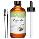 PHATOIL Rizinusöl Bio 118ml - 100% Rein Natürlich Castor Oil USDA Organic - Kaltgepresst - Rizinusöl für Haare, Wimpern, Augenbrauen, Nägel, Bart, Pipetten + Augenbrauen Pinsel + Wimpernbürste