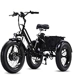 KAKIGO E-Bike 3 Rad für Erwachsene,Elektro Dreirad Fahrrad 48V 15Ah Akku, Lasten Ebike Klapprad 50 * 10 cm Fatbike, 25km/h, Dreirad für senioren Reichweite bis zu 55-110Km (Schwarze Basisversion)