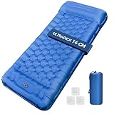 Isomatte Selbstaufblasend für Camping, 14 cm Selbstaufblasende Isomatte mit Eingebauter Fußpresse Pumpe & Kissen, Wasserdicht Selbstaufblasbare Luftmatratze für Wandern, Strand, Reisen, Zelt(Blau)