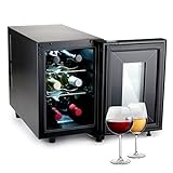alpina Weinkühlschrank 18L - Weinkühler für 6 Flaschen - Flaschenkühler 230V - Temperatur Regelbar von 11°C bis 18°C - Glastür und Innenbeleuchtung - Geräuscharm bis Geräuschlos - Schwarz