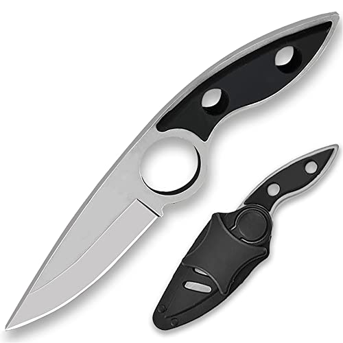 Omesio Messer Outdoor Jagdmesser feststehend mit Holster, Gürtelmesser Einhandmesser klein Taschenmesser, als Back Up, EDC oder auch als Wander Messer hervorragend geeignet (SCHWARZ)