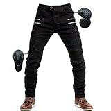 SHUOJIA Herren Motorradhose Jeans mit Schutz Motorrad Biker Pant 4 X Schutzausrüstung (Black-L)