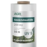 AGRI plus Gewächshausfolie 3,2 x 5 m I Hochtransparente & reißfeste Gartenfolie für Abdeckungen im Außenbereich I Schutzplane wetterfest & 5 Jahre UV-beständig I Folienstärke 0,200 mm