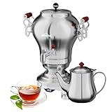 HOMELUX Elektrischer Samoware Edelstahl, 1850 Watt Teemaschine Wasserkocher 2.5L +1.2L Teekannen Set Großer Teekocher mit Warmhaltefunktion eingestellte Temperatur, Ablasshahn für Gastrobetriebe