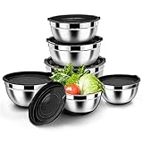 Wlauqueta RüHrschüSsel, Salat SchüSsel Set Aus Rostfreiem mit Luftdichtem Deckel und Rutschfestem Boden, Stapelbar, für KüChe, Kochen, Backen und So Weiter