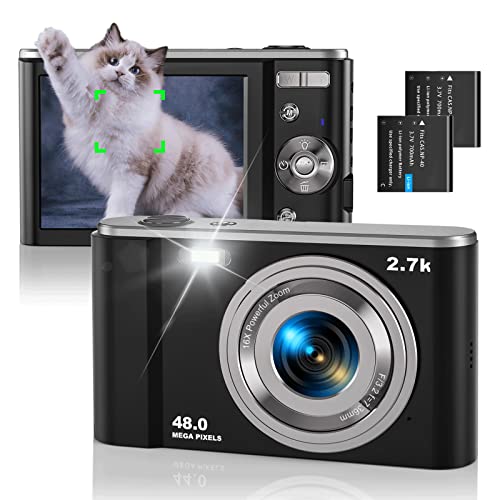 Digitalkamera Fotokamera 48MP 2.7K FHD, 2,8 '' LCD Fotoapparat mit Autofokus, Webcam Funktion, 16X Digitalzoom, 2 * Batterien Wiederaufladbare für Kinder, Jugendliche, Anfänger