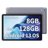 Fullant Android 13 Tablet, Tablet 10 Zoll, HD 1280 * 800 IPS, Octa-Core Prozessor, 8 GB RAM + 128 GB ROM, WiFi, Bluetooth (Grau)