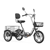 cysum Faltbares Elektrisches Dreirad, 16 Zoll Tricycle E Bike für Erwachsene Herren Damen Elektrofahrrad Lastenfahrrad 48V 22Ah Akku Elektrofahrrad 3 Räder