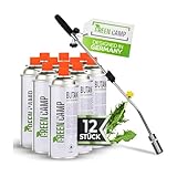 Green Camp® Unkrautvernichter inkl. 12 Gaskartuschen - stabiler Unkrautbrenner mit Piezozündung stufenlos regulierbar – Gasbrenner aus hochwertigem Metall mit ergonomischen Griff