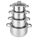 KARL HAUSMANN Topfset Induktion Edelstahl 4-Teilig - Kochtöpfe für Alle Herdarten - Kochtopf Set mit Glasdeckel - Töpfe mit Messskala - Topf Set - Kochtopfset - Elektroherd - Topfsets