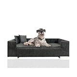 Rohrschneider Hundesofa | Hundebett Cord für mittelgroße und Grosse Hunde, hoher Rand, waschbarer Bezug, Cord aus 100% Polyester | grau | B 90 x T 57 x H 26 cm | inkl. 2X Dekokissen