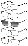 EYECEDAR 5 Stuks Lesebrille Herren Rechteck Rahmen Edelstahl Material Metall Federscharniere Enthalten Sonne Lesebrille +1.50