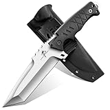 Purple Dragon Outdoor Messer Survival - mit Kydex Scheide, Jagdmesser Feststehende Klinge aus einem Stück D2 Stahl, Full Tang Tanto Messer mit G10 Griff für Camping, Geschenke für Männer, Schwarz