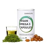 FAIRNATURAL® Omega 3 Kapseln Vegan Hochdosiert [60 STÜCK] - Premium Algenölkapseln - 403mg DHA & 97mg EPA aus Mikroalgen ohne Zusatzstoffe - Veganes Omegaöl Supplement - Fischöl Alternative