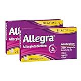 Allegra Allergietabletten 2 x 20 Stk – Antihistaminikum - Wirkstoff Bilastin - schnell und 24 Std wirksam bei Heuschnupfen, Tierhaar-, Hausstaumilben-, Schimmelpilzallergie, Urtikaria