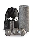 relexa Faszien Starter Set 5-teilig, Faszienrollen/Faszienbälle für Verspannungen & Verklebungen, zur Selbstmassage aller Muskeln, vielseitige Anwendung, inkl. eBook, in Grau