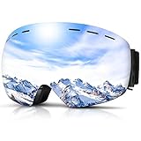 DADA-PRO Skibrille Herren Damen Snowboardbrille für brillenträger, Rahmenlose OTG Schneebrille für Erwachsene, Anti-Fog, 100% UV-Schutz (Silber)