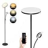 LUNA Stehlampe LED Dimmbar Matt-Schwarz | 35W Deckenfluter mit Leselampe | 3000-6000K Stehleuchte Wohnzimmer mit Fernbedienung & Touch-Steuerung | led standleuchte für Schlafzimmer Büro