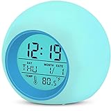 YouJabz Kids Alarm Clock, Kinderwecker 7 Farben ändern Lichtwecker für Jungen Mädchen, Schlummerfunktion, 8 Klingeltöne, 12/24 Stunden, One-Tap-Control, Innentemperaturanzeige