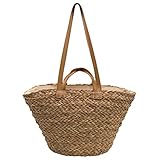 Geflochtene Korbtasche Palma mit Kunstlederhenkel // Boho Ibizatasche Strandtasche Groß mit Reißverschluss // Ibiza Mallorca Marokko Style - Strandurlaub Damen