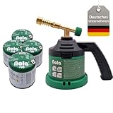 Nola Gas Lötbrenner inkl. 4 x 190 g Universal Gaskartuschen - 1300°C - Gasbrenner - Lötlampe zum Weich- oder Hartlöten - Flambierbrenner - Bunsenbrenner - Art. 869 + 4x708