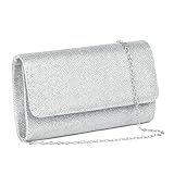 OSDUE Kettentasche, Clutch Damen, Glitzer Abendtasche, Elegante Envelope Tasche Kettentasche Schultertaschen für Hochzeit Party Freizeit Date, Muttertagsgeschenke für Mama (Silber)