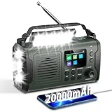 20000mAh Kurbelradio mit Bluetooth, DAB/FM Solar Radio, Als Taschenlampe & Leselicht, USB Handy-Lader, SOS Alarm, TF Karte, AUX IN, TFT Bildschirm, Tragbar Notfallradio für Camping Outdoor (Green)