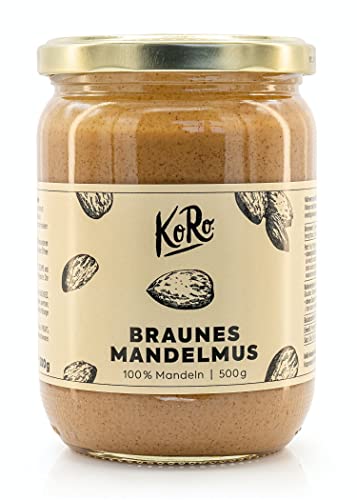 KoRo - Mandelmus Braun 500 g - ohne Zuckerzusatz* und Salz - 100 % ungeschälte & geröstete Mandeln - Nuss Creme ohne Zusätze