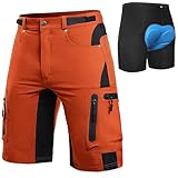 Cycorld MTB Hose Herren Radhose, Schnelltrocknend Mountainbike Hose Fahrradhose mit 4D Sitzpolster, Elastische Sport Radlerhose Shorts (as3, Alpha, l, Regular, Regular, Orange-rot mit Unterwäsche)