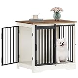 Hzuaneri Hundekäfig Möbel, 69 cm Hundebox, 2 Türen, Moderne Hundekäfig Indoor für kleine/mittlere/große Hunde, Beistelltisch, Hundekäfig für Zuhause 49 × 69 × 64,5 cm, Weiß Braun DFC84314B