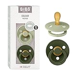 BIBS Colour Symmetrical Schnuller 2er Pack, BPA-frei Dummy-Schnuller, Symmetrischer Nippel. Naturkautschuk/Latex, Hergestellt in Dänemark. 0-6 Monate (2er Pack), Sage/Hunter Green