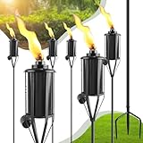 ZSPENG Gartenfackel für Zuhause, Garten, große Kapazität, 473 ml, Outdoor-Metallfackel, Gartendekoration, 150 cm, verbesserte Citronella-Fackeln mit 3 Zinken, Erdspieß, Tischfackeln für Party