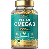 Omega 3 Vegan 1500mg aus Algenöl | 60 Kapseln mit Hochdosiert ALA und DHA pro Portion | von Horbaach