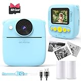 NUOTUN Sofortbildkamera Kinder, Kinder Kamera mit Fotos drucken, 2,0 Zoll HD Bildschirm, 8X Zoom, 1080P Digitalkamera mit Druckpapier & Karte, Kinderkamera Geschenk mädchen & Junge 3-12 Jahre (Blau)