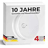 Rauchmelder 4er Set - 10 Jahre Garantie mit 9V Batterie austauschbar - nach DIN EN14604 von BSI zertifizierter Feuermelder, Rauchwarnmelder und Brandmelder