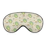 Niedliche Frösche mit Papierflugzeug Regenbogen am Himmel Schlafmaske mit verstellbarem Riemen, bequeme weiche Augenmaske, Schlafhilfe, lichtblockierende Augenmasken