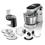 Bosch Küchenmaschine OptiMUM MUM9D33S11, Edelstahl-Schüssel 5,5 L, Planetenrührwerk, Profi-Knethaken, Schlag-, Silikonbesen, 7 Arbeitsstufen, Durchlaufschnitzler, 3 Scheiben, 1600 W, silber