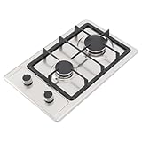2 Flammig Edelstahl Gaskocher NG/LPG Gaskochfeld Portable Campingkocher mit Druckminderventil für Zuhause & Wohnmobil, Einbau oder Freistehend 3000W
