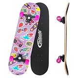 Nattork Skateboards 31 Inch Cute Complete Skateboard Wood 9 Layer Canadian Maple Trick Skate Boards for Boys Girls Youth Teens Beginner
