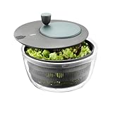 GEFU Salatschleuder mit Frischhaltedeckel | 3L Kunststoff-Schüssel mit Siebeinsatz & Kurbelantrieb | Integrierter Ausgießer, spülmaschinengeeignet, Schwarz/Grau