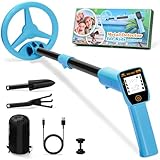 Metalldetektor Kinder, Smofrees Über USB Wiederaufladbarer Kleiner Kinder Metalldetektor, Verstellbarer 60-86cm Tragbarer Metalldetektor mit lustigem LCD-Display für die Erkundung im Freien, Blau