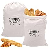 2 Stück Leinen Brotbeutel, 40cm X 30cm Brotbeutel Aufbewahrung Frischhalten, Brötchenbeutel mit Kordelzuwieder Verwendbarebrotsack zum Frischhalten Leinen für Brot, Nüsse, Obst, Gemüse, Körner