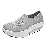 Damen Schuhe Rocker Sohlen Mesh Atmungsaktive Plattform Leichte Mesh Schuhe Frauen Wasserdicht Anti-Rutsch Trekking Sneaker Leicht Atmungsaktiv Sneaker Sport Walking Trainer Gym Tennis Trainer, grau