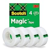 Scotch Magic Tape - 4 Rollen, 19 mm × 33 m - Unsichtbares Klebeband für allgemeine Zwecke zur Reparatur, Etikettierung und Versiegelung von Dokumenten