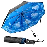 TechRise Regenschirm, klassisch, winddicht, automatisch, zusammenklappbar, kompakt, mit einem Knopf, automatisches Öffnen und Schließen