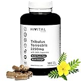 Tribulus Terrestris 2250 mg | 180 vegane Kapseln | 100% natürlich mit 90% Saponinen | Erhöht Testosteron, Muskelmasse, Kraft, Ausdauer und Energie und hilft bei der Muskelregeneration