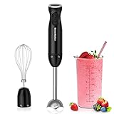 Bonsenkitchen 3 in 1 Elektrischer Stabmixer, 1000W Pürierstab mit Schneebesen/Messbecher, Stufenlose Geschwindigkeitsregelung Handmixer für Milchshake, Püree, Sauce, HB3202 (Schwarz)