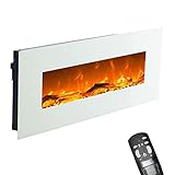 GLOW FIRE Elektrokamin mit Heizung und Kaminfeuer (Wandkamin Venus) - elektrischer Kamin mit LED-Licht, Heizlüfter, Deko & Fernbedienung - zum Aufhängen an der Wand, max. 1500 W - weiß, 126x55 cm