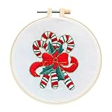 Weihnachts-Stickset mit Stickrahmen 2024, neues, einfaches Stickset für Anfänger und Erwachsene, komplettes Stickset mit Nadeln und Faden inklusive Tbj451 (C, A)